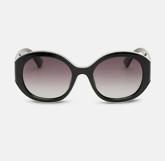 Locello Sabrina Round Polarised Sunglasses Black/Off White | Women's Sunglasses | Gretel Lane