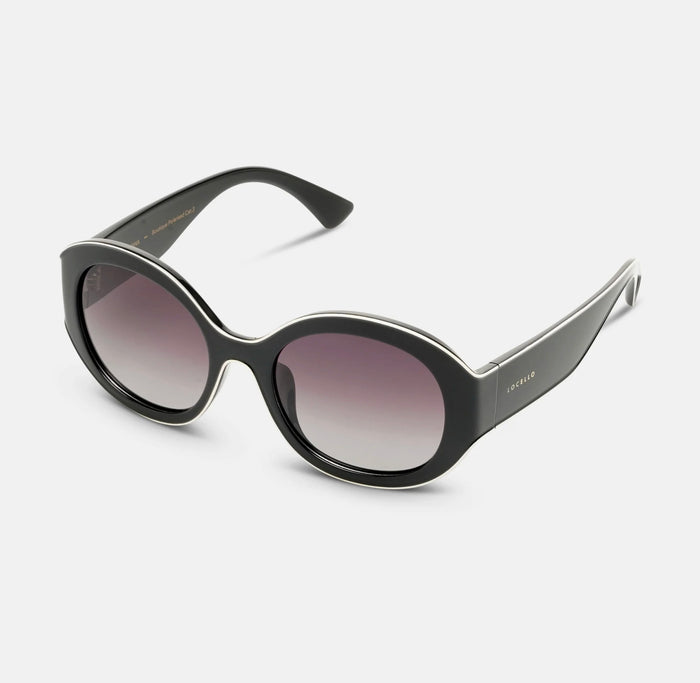 Locello Sabrina Round Polarised Sunglasses Black/Off White | Women's Sunglasses | Gretel Lane