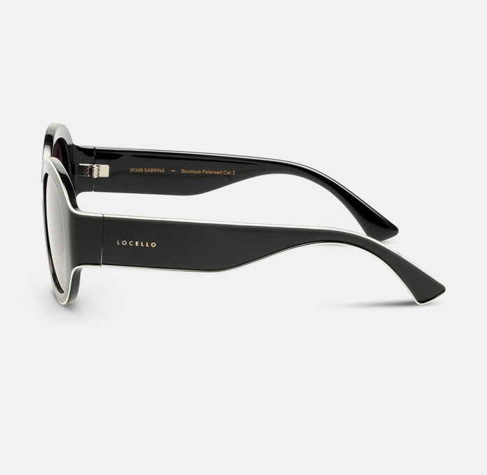 Locello Sabrina Round Polarised Sunglasses Black/Off White | Women's Sunglasses | Gretel Lane
