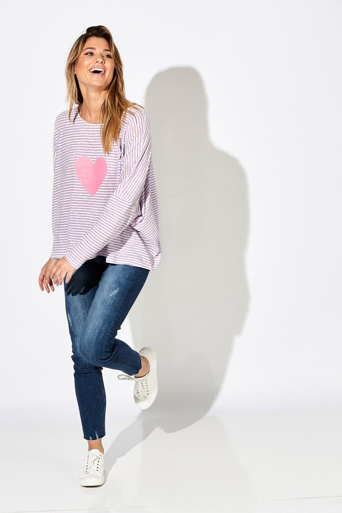 Sail Away Stripe Heart Top Lilac | Haven