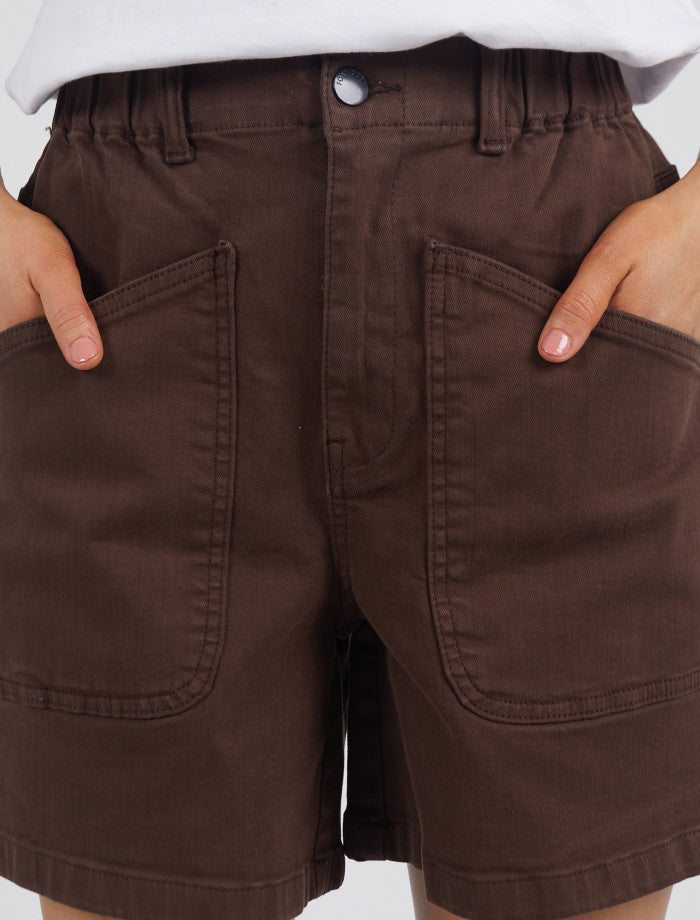 Women's Brown Casual Shorts with Elastic Waist | Foxwood