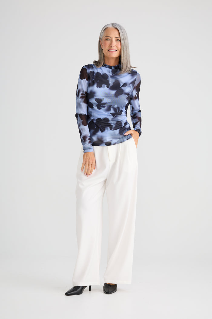 Brave + True Salem Mesh Top in Blue Abstract Floral | Women's Clothing | Gretel Lane