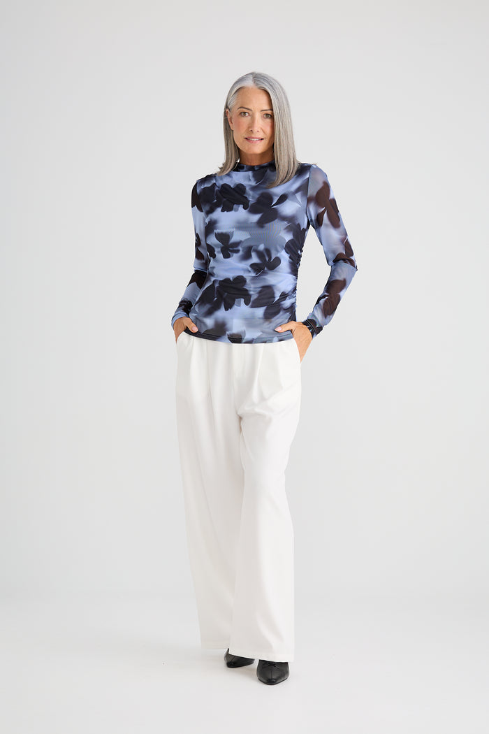 Brave + True Salem Mesh Top in Blue Abstract Floral | Women's Clothing | Gretel Lane