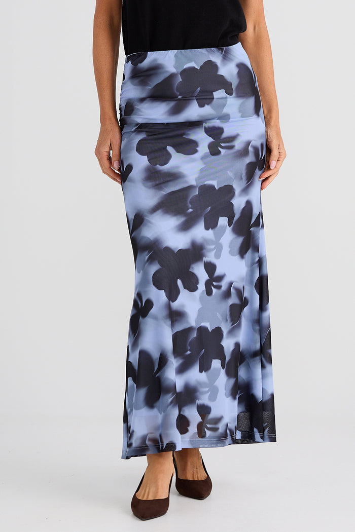Brave + True Salem Mesh Skirt in Blue Abstract Floral | Women's Clothing | Gretel Lane