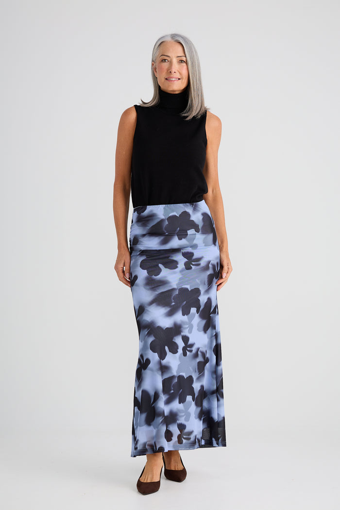 Brave + True Salem Mesh Skirt in Blue Abstract Floral | Women's Clothing | Gretel Lane