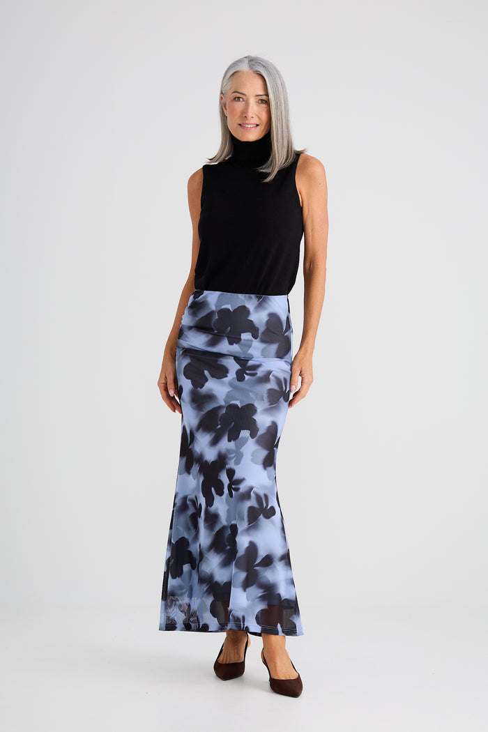 Brave + True Salem Mesh Skirt in Blue Abstract Floral | Women's Clothing | Gretel Lane