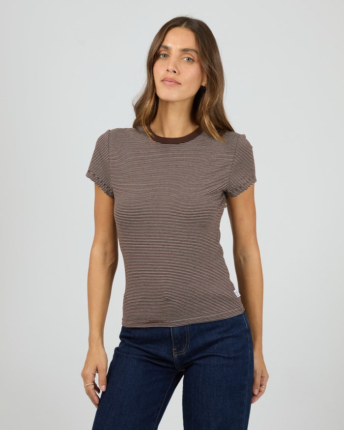All About Eve Sami Stripe Cotton Tee in Brown | Women's Clothing | Gretel Lane