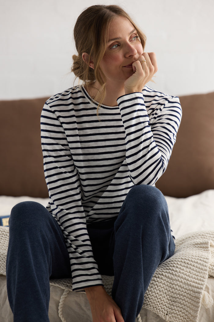 Home Love Sana Long Sleeve Top in Navy Stripe | Women's Clothing | Gretel Lane