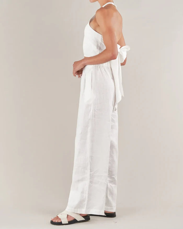 Santa Cruz Linen Halterneck Top (White)