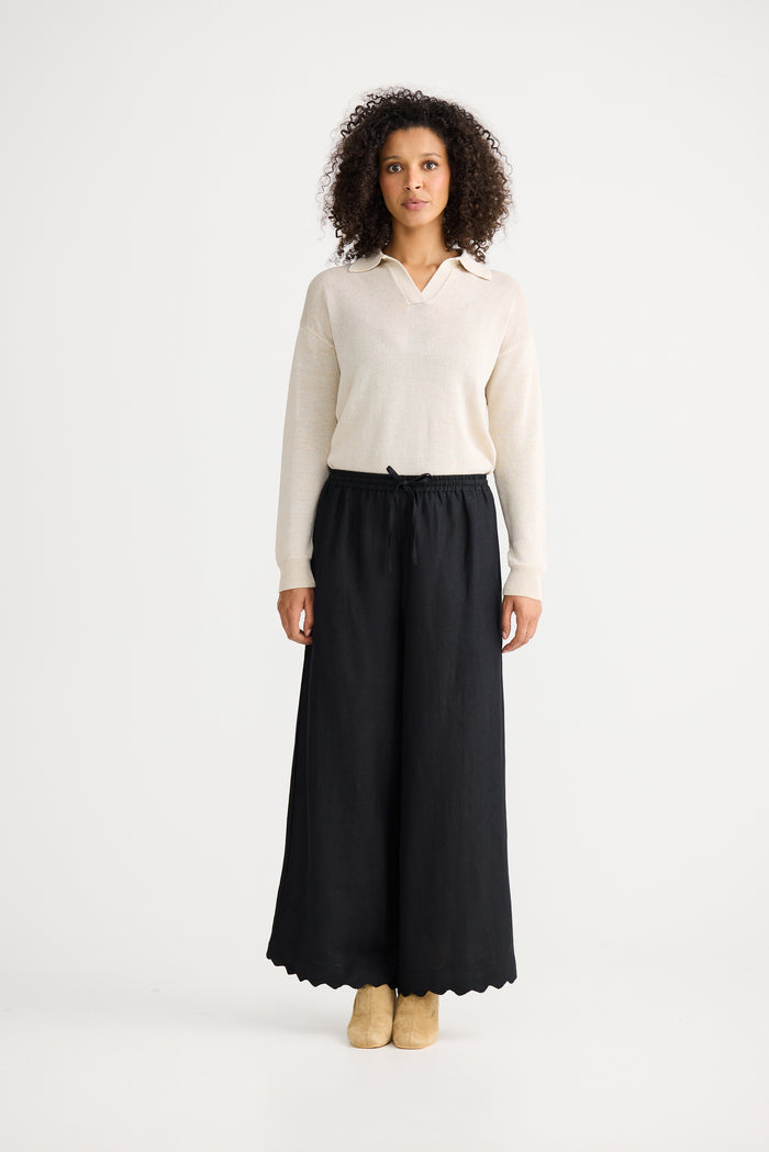 The Shanty Corporation Sardinia Scalloped Linen Pant in Black | Women's Clothing | Gretel Lane