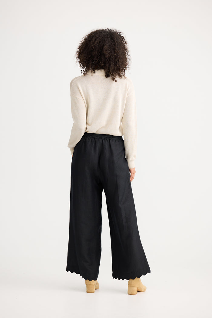 The Shanty Corporation Sardinia Scalloped Linen Pant in Black | Women's Clothing | Gretel Lane