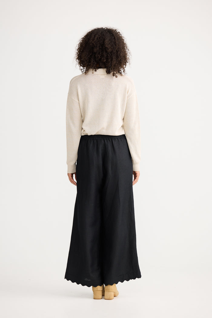 The Shanty Corporation Sardinia Scalloped Linen Pant in Black | Women's Clothing | Gretel Lane