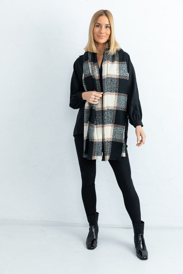Scott Oversized Check Scarf in Black and White Check