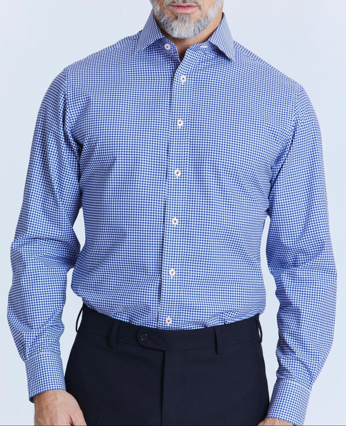 archie blue gingham check made to measure shirt model 1