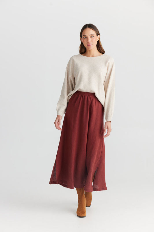 Humidity Lifestyle Sicily 100% linen Skirt Wine maxi skirt