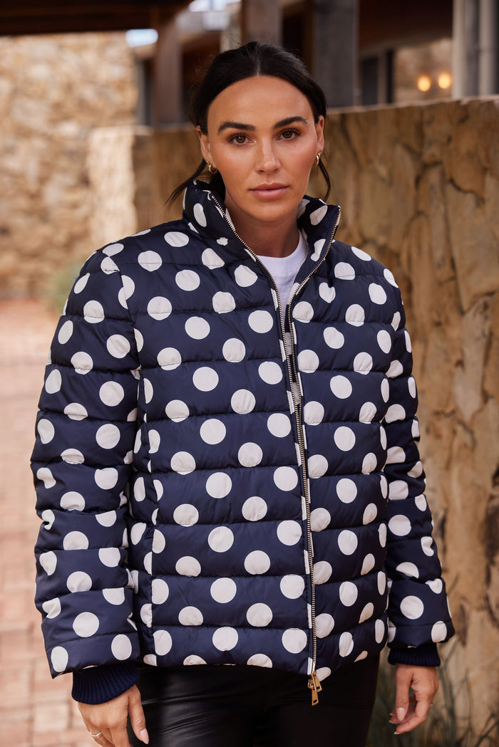 Sillian Navy Spot quilted puffer jacket | Brave + True