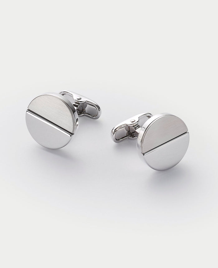 Men's Silver Rhodium Plated Circle Cufflinks
