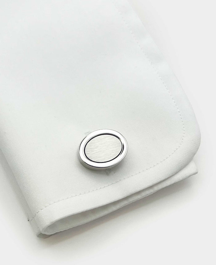 Silver Tone Rhodium Plated Oval Cufflinks