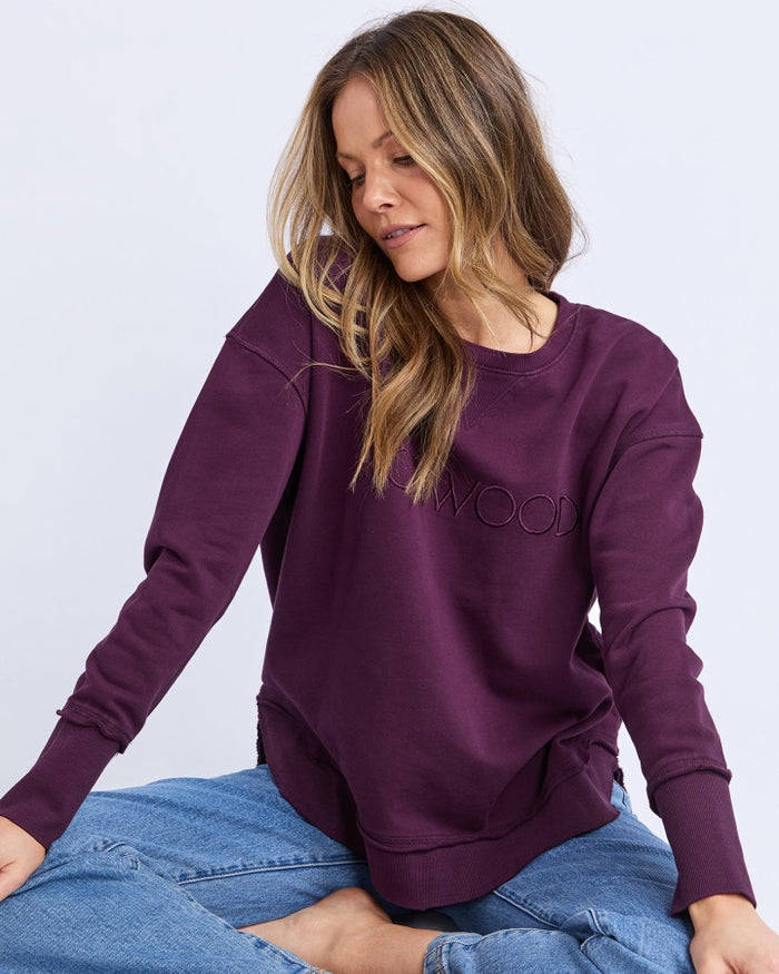 FOXWOOD Women's Purple Cotton Simplified Crew Jumper | Gretel Lane
