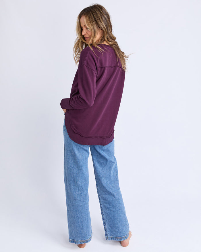 FOXWOOD Women's Purple Cotton Simplified Crew Jumper | Gretel Lane