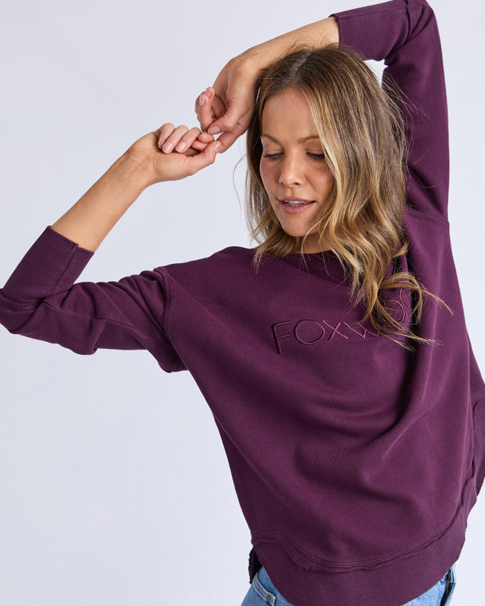 FOXWOOD Women's Purple Cotton Simplified Crew Jumper | Gretel Lane