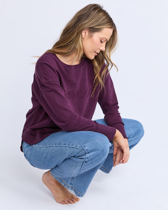 FOXWOOD Women's Purple Cotton Simplified Crew Jumper | Gretel Lane