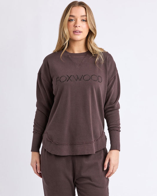 Foxwood Simplified Cotton Crew Sweatshirt in Coffee | Women's Clothing | Gretel Lane