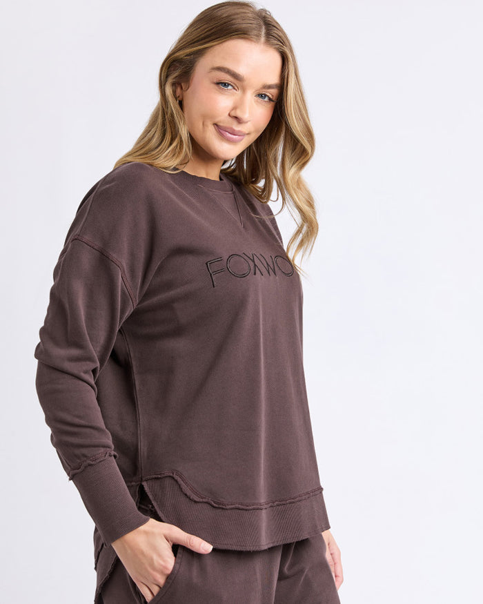 Foxwood Simplified Cotton Crew Sweatshirt in Coffee | Women's Clothing | Gretel Lane