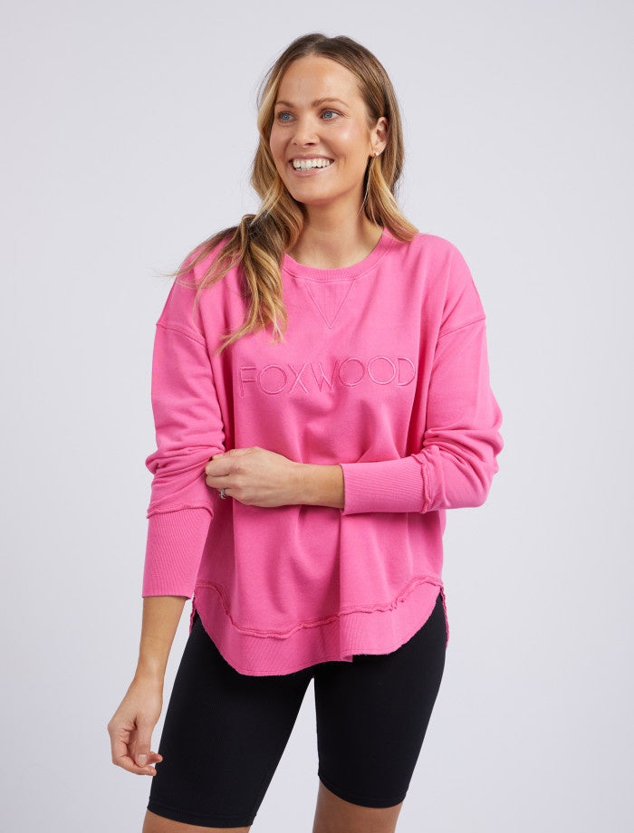 Bright Pink Cotton Simplified Crew Sweatshirt | Gretel Lane