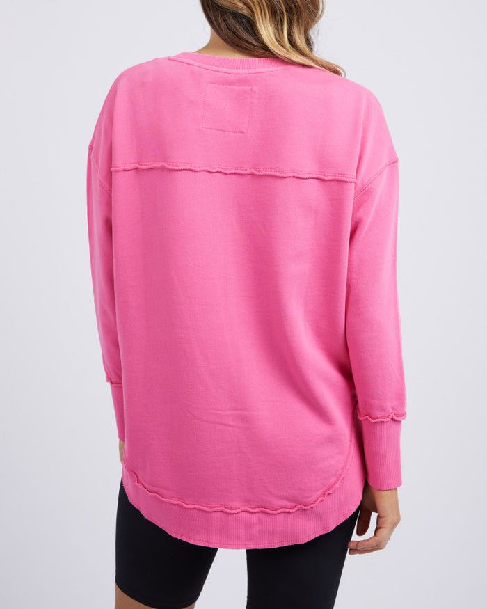 Bright Pink Cotton Simplified Crew Sweatshirt | Gretel Lane