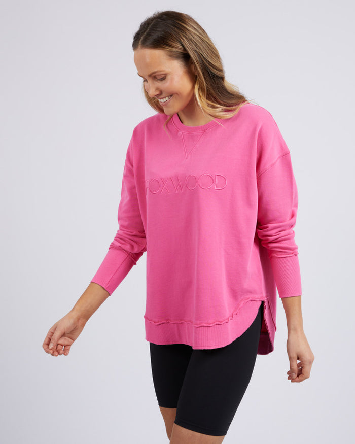 Bright Pink Cotton Simplified Crew Sweatshirt | Gretel Lane