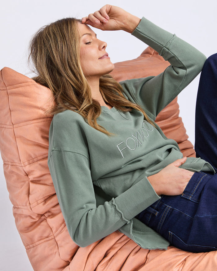 Foxwood Simplified Crew Sage Green Jumper | Gretel Lane
