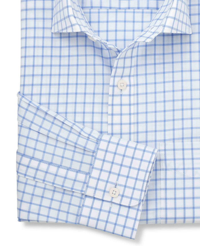 Men's Sky Blue Check Cotton Twill Classic Fit Formal Shirt With Single Cuffs sleeve detail