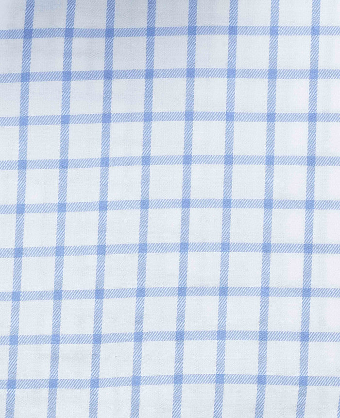 Men's Sky Blue Check Cotton Twill Classic Fit Formal Shirt With Single Cuffs fabric detail