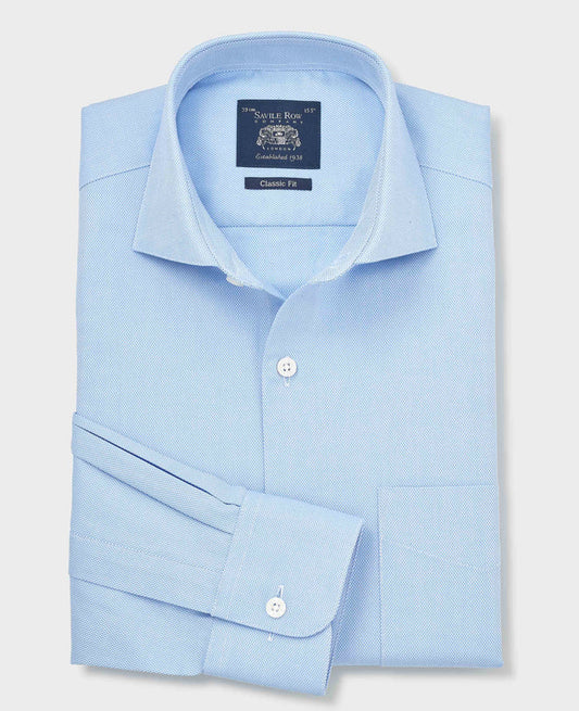 Men's Sky Blue Cotton Dobby Classic Fit Formal Shirt With Single Cuffs folded shot