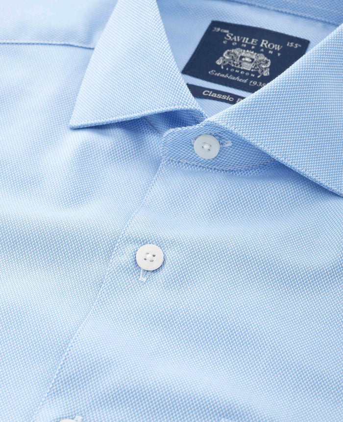 Men's Sky Blue Cotton Dobby Classic Fit Formal Shirt With Single Cuffs collar detail