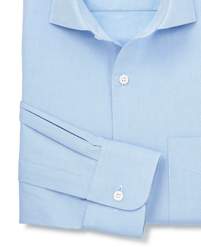 Men's Sky Blue Cotton Dobby Classic Fit Formal Shirt With Single Cuffs sleeve detail
