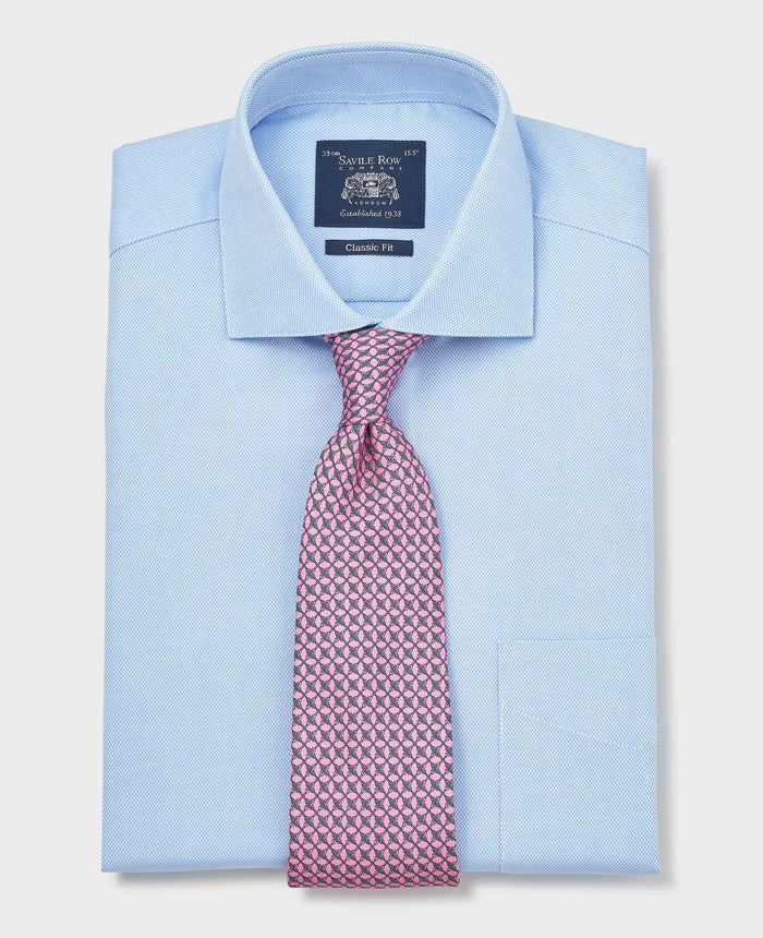 Men's Sky Blue Cotton Dobby Classic Fit Formal Shirt With Single Cuffs folded with tie