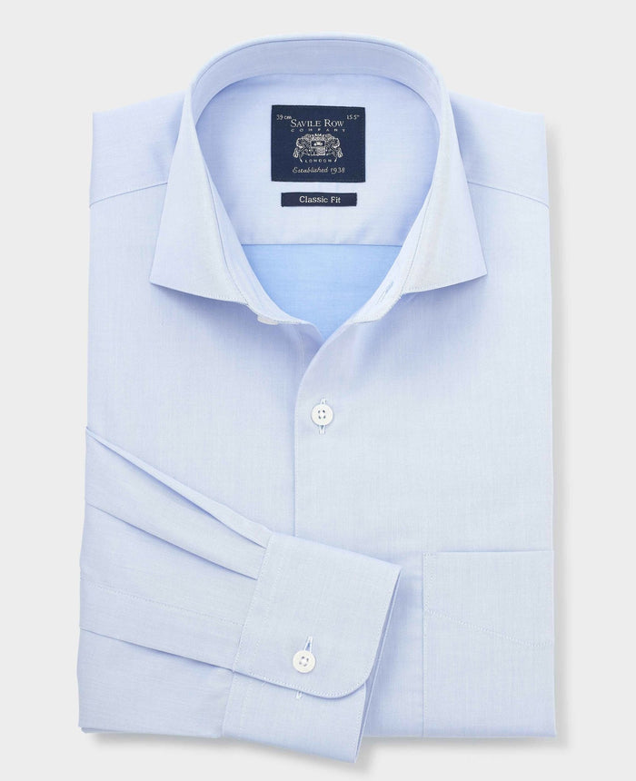 Men's Sky Blue Cotton Twill Classic Fit Formal Shirt With Single Cuffs folded shot