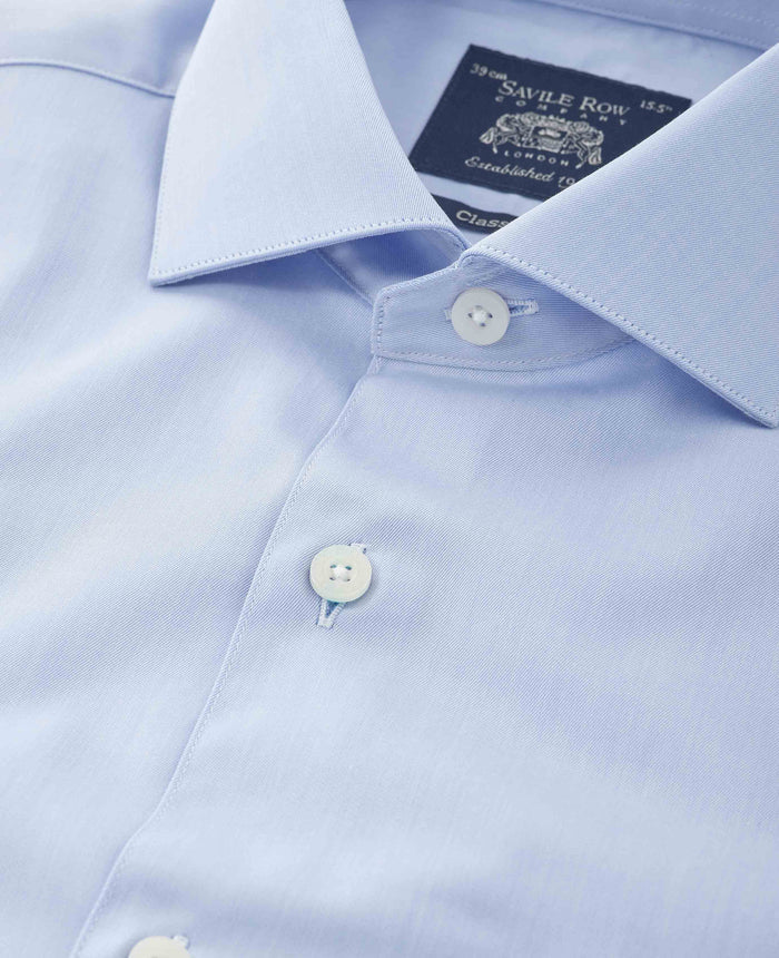 Men's Sky Blue Cotton Twill Classic Fit Formal Shirt With Single Cuffs collar detail