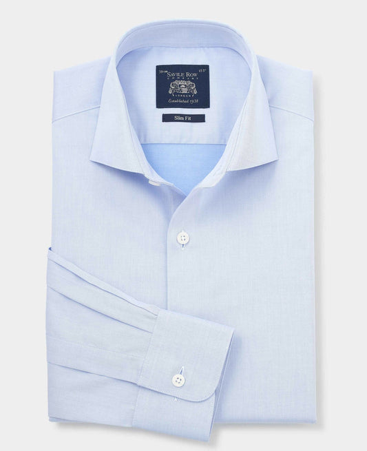 Men's Sky Blue Cotton Twill Slim Fit Formal Shirt With Single Cuffs folded shot