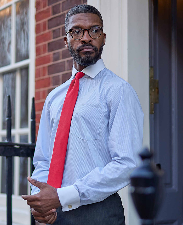 Men's Sky Blue Cotton Window Check Classic Fit Winchester Formal Shirt With Double Cuffs model image 2