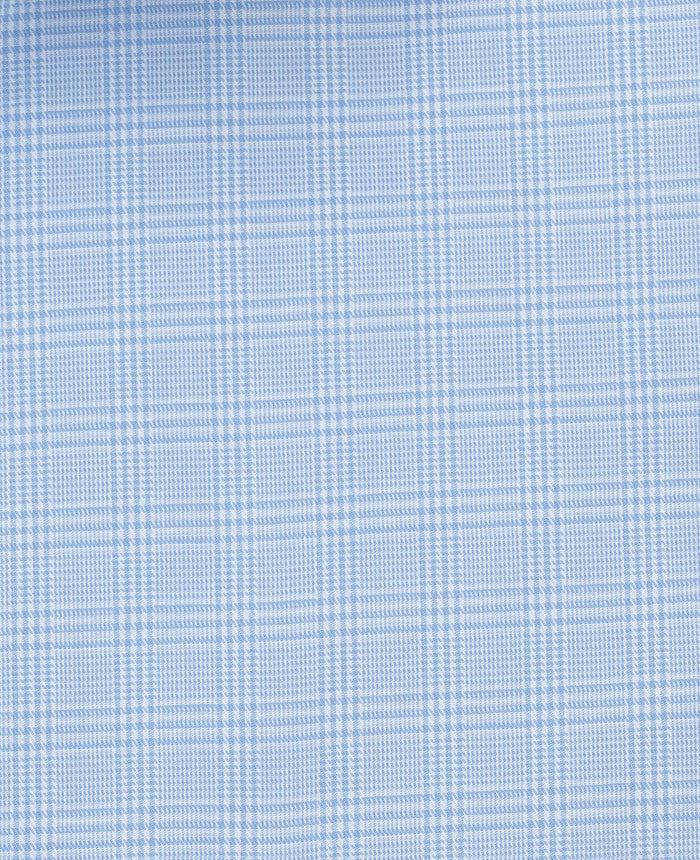 Men's Sky Blue Prince of Wales Check Cotton Twill Classic Fit Formal Shirt With Single Cuffs fabric detail