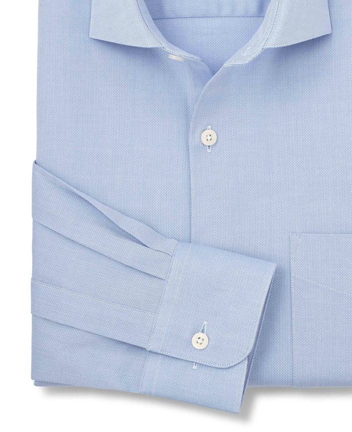 Men's Sky Blue Stretch Cotton Herringbone Classic Fit Formal Shirt With Single Cuffs sleeve detail