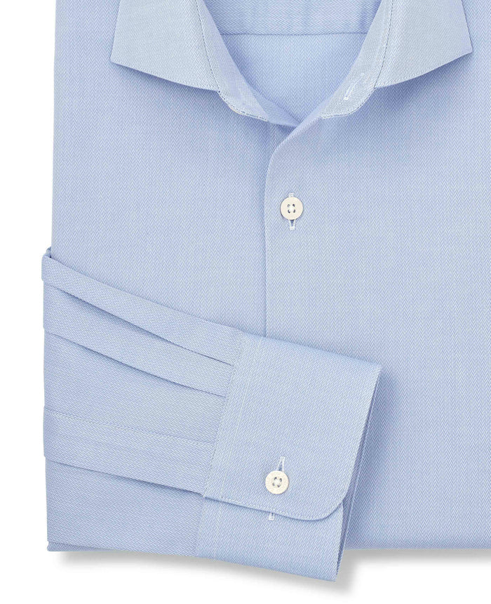 Men's Sky Blue Stretch Cotton Herringbone Slim Fit Formal Shirt With Single Cuffs sleeve detail