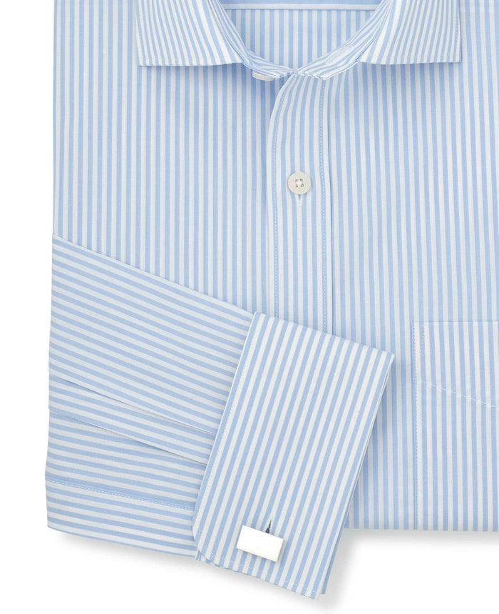 Men's Sky Blue Stripe Cotton Poplin Classic Fit Formal Shirt With Double Cuffs sleeve detail