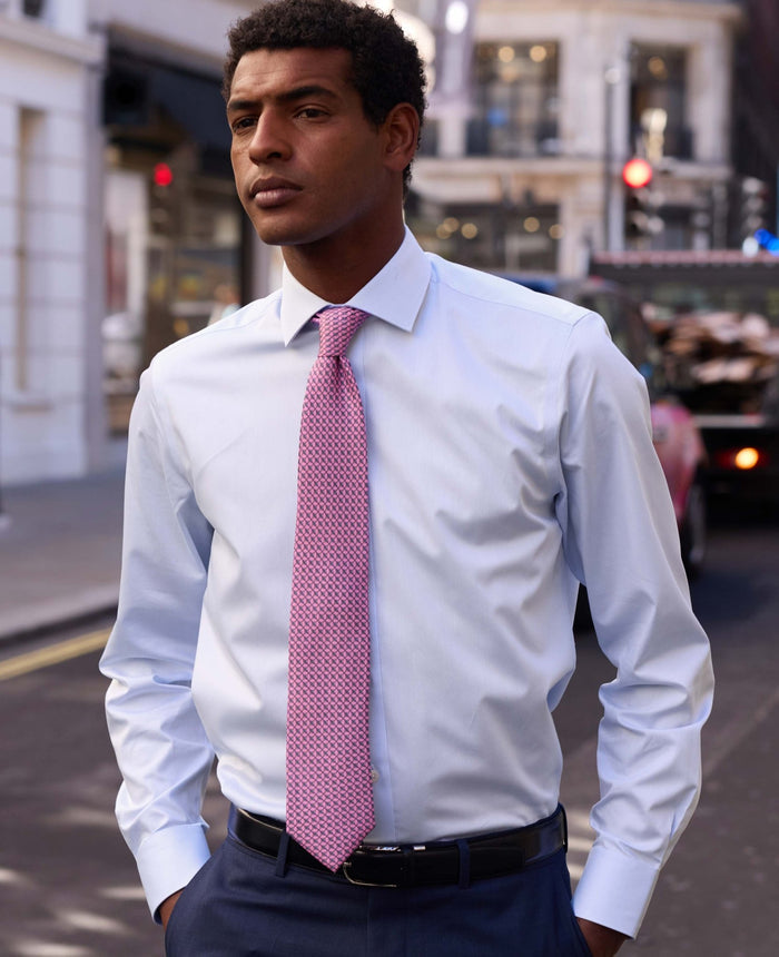 Sky Blue Twill Slim Fit Shirt W/ Cutaway Collar - Single or Double Cuff