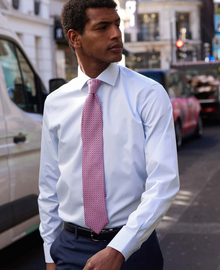 Sky Blue Twill Slim Fit Shirt W/ Cutaway Collar - Single or Double Cuff