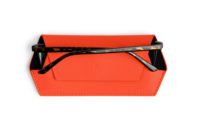 Fox and Leo Orange Leather Slimline Glasses Case | Gretel Lane