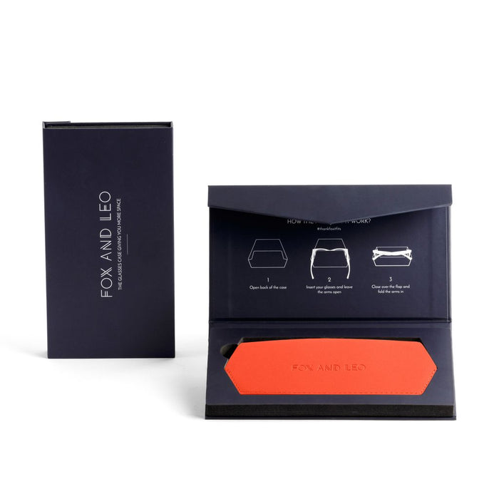 Fox and Leo Orange Leather Slimline Glasses Case | Gretel Lane